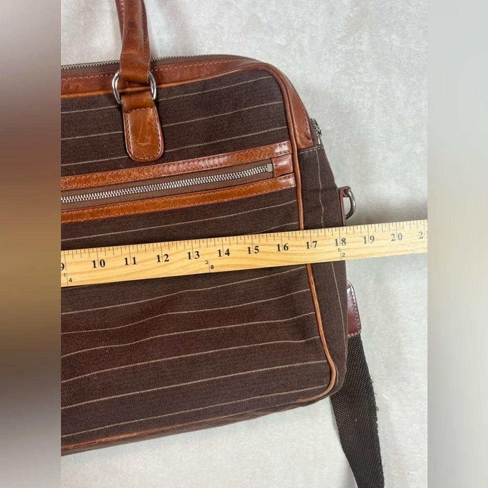 Mulholland Cotton Canvas Leather Made in England Classic Briefcase Striped